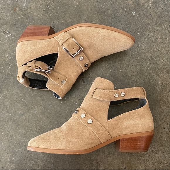 Rebecca Minkoff Abigail Genuine Suede Almond Toe Western Boho Studded Booties - Picture 1 of 10